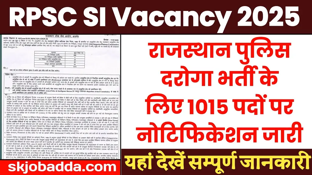 RPSC Police Sub Inspector Vacancy 2025