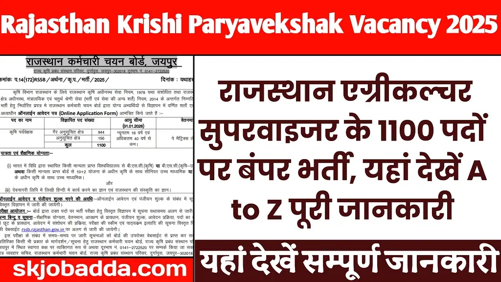 Rajasthan Krishi Paryavekshak Vacancy 2025