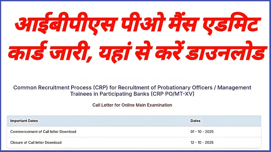 IBPS PO Main Admit Card 2025