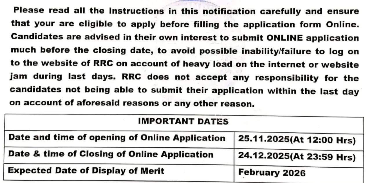 Northern Railway Recruitment 2025 Form Date