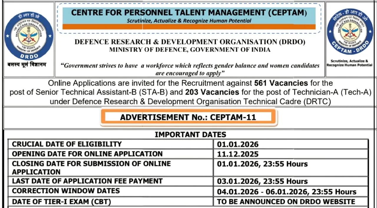 DRDO Recruitment 2026 Form Date