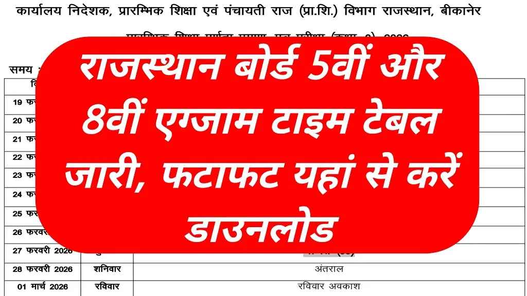 Rajasthan Board 5th 8th Exam Time Table 2026