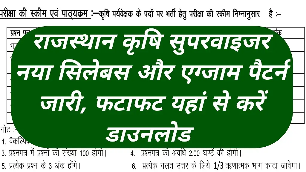 Rajasthan Krishi Supervisor Syllabus 2026