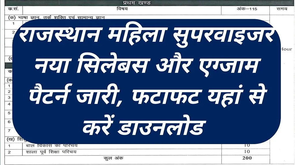 Rajasthan Mahila Supervisor Syllabus 2026