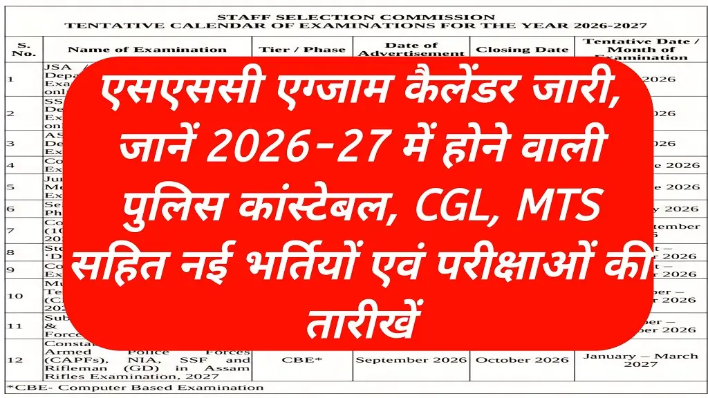 SSC Exam Calendar 2026